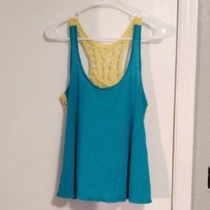 🐋2 FOR $9🐋 Blue with yellow lace tank top